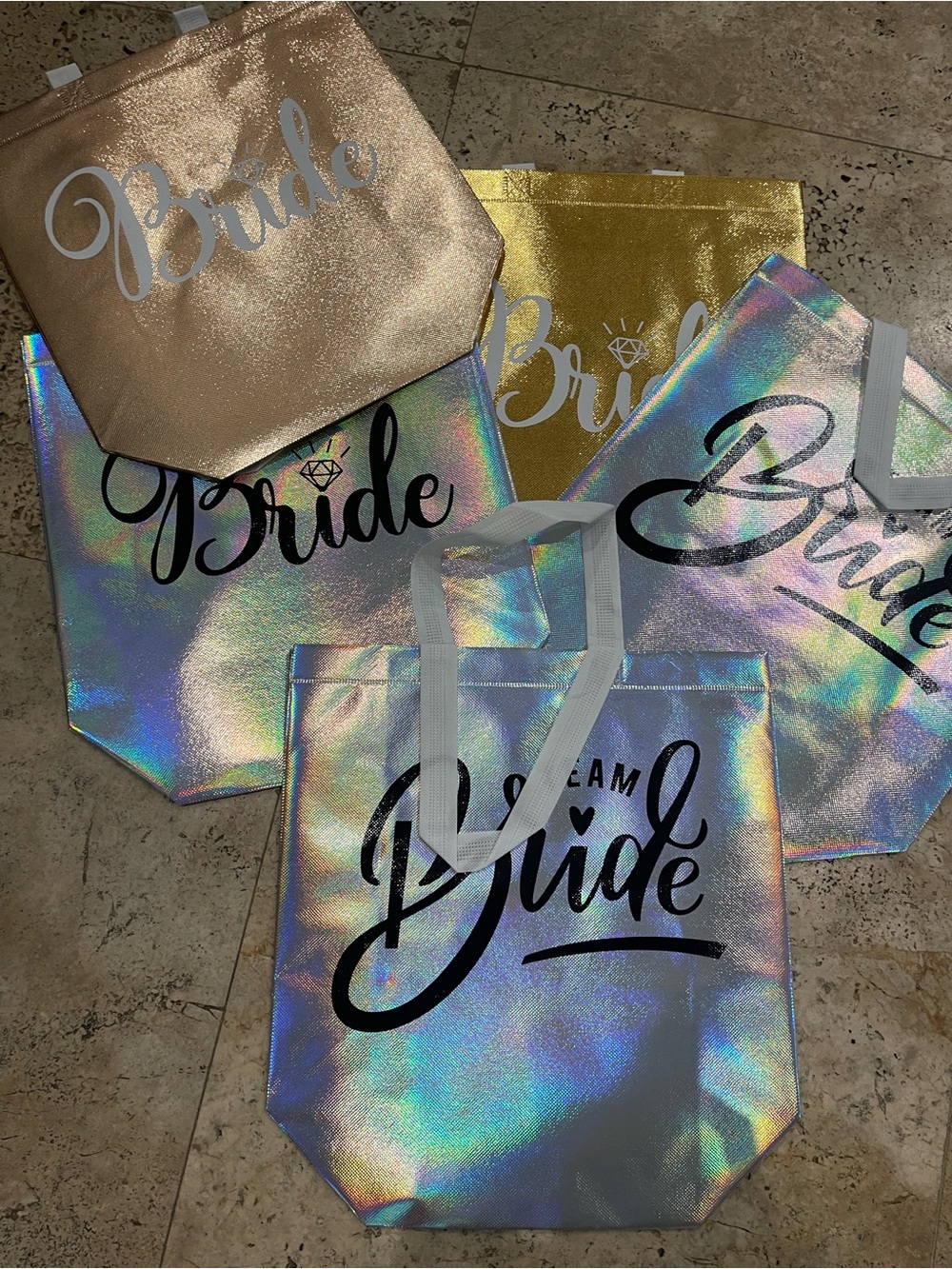 Set of 5 Bride Holographic Tote Bag - Bridal Party Gift -new -
